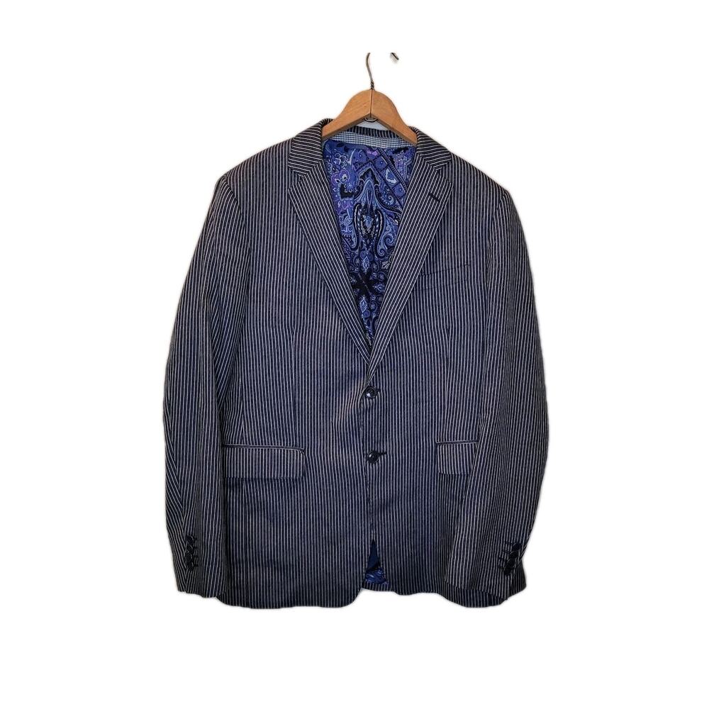 Etro Wool Silk Linen Striped Two Button Blazer Suit Jacket EU 52 US 42 Luxe